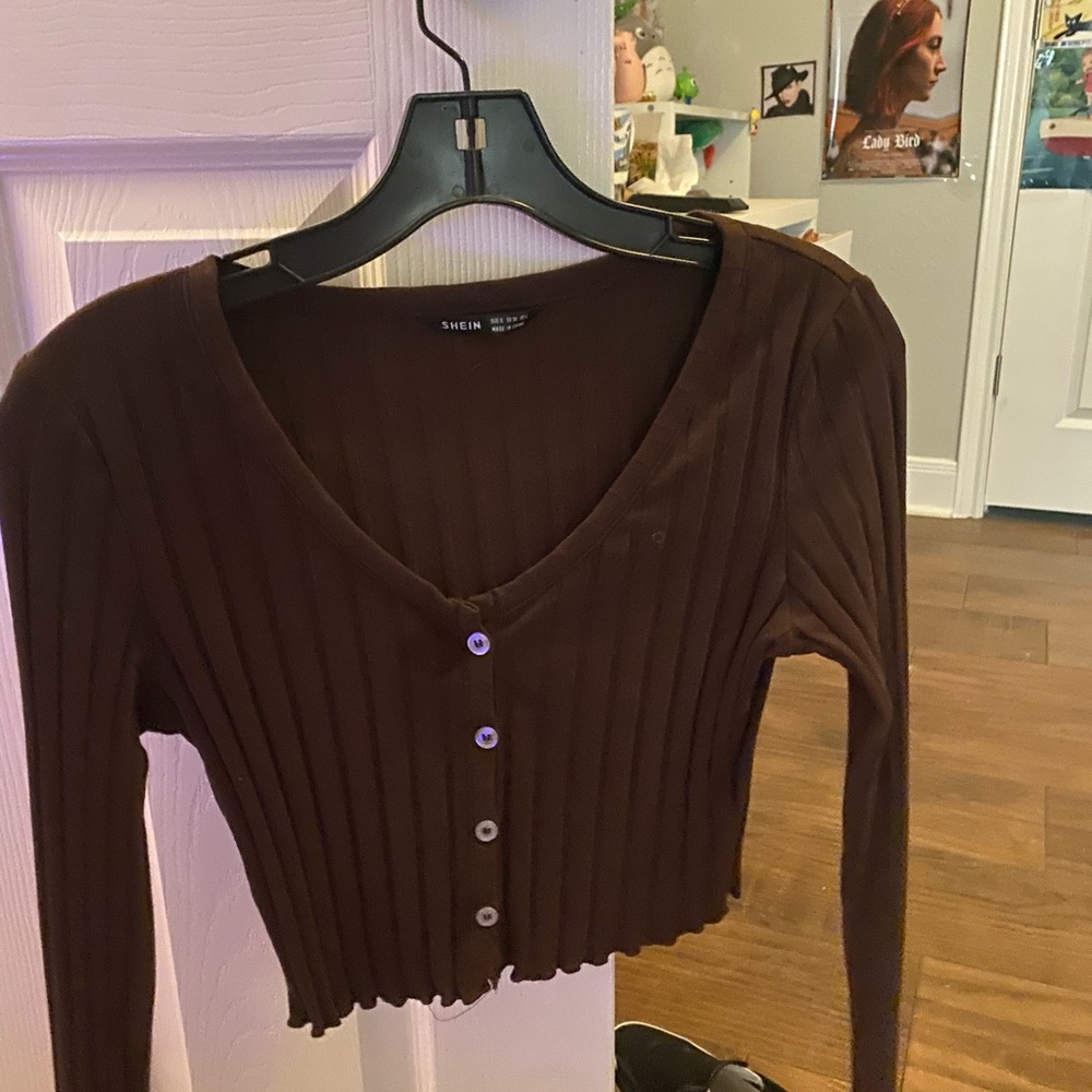 Shein brown long sleeve crop top